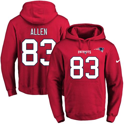 Nike Patriots #83 Dwayne Allen Red Name & Number Pullover NFL Hoodie